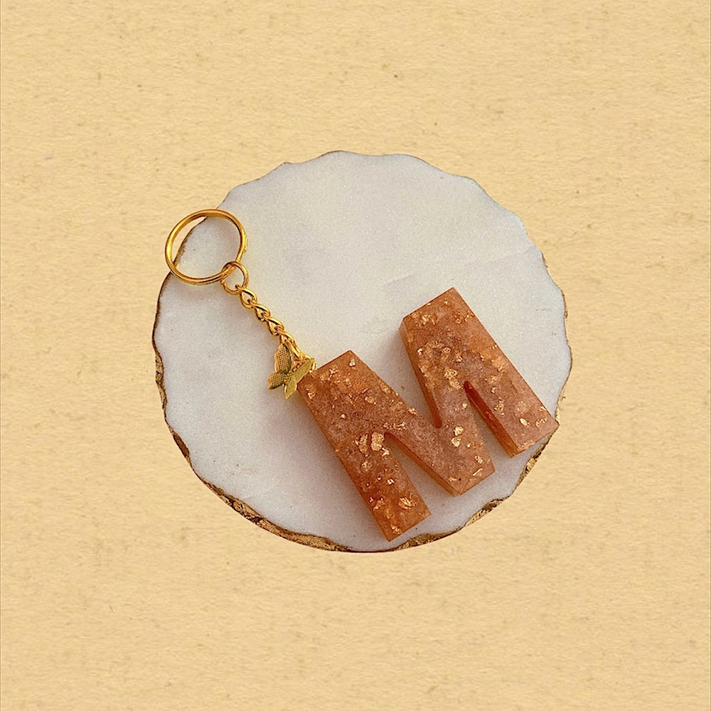 Custom Letter “M” Butterfly Key Chain - Peach Gold